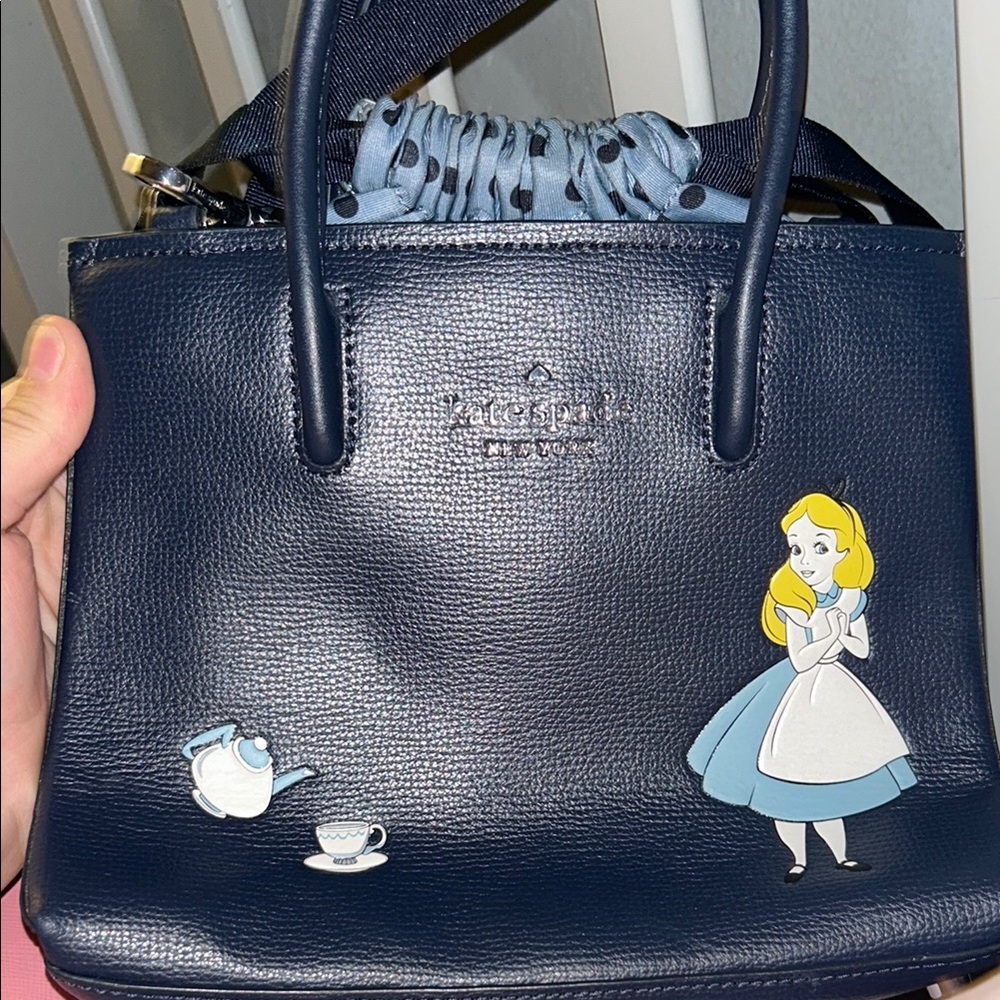 Kate Spade Blue Satchel with Alice in Wonderland Design